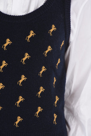 wool sleeveless sweater with embroidered horses