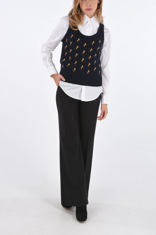 wool sleeveless sweater with embroidered horses