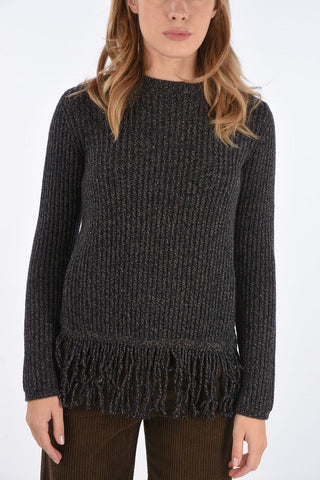 cashmere and virgin wool FEMME crew-neck sweater with fringe