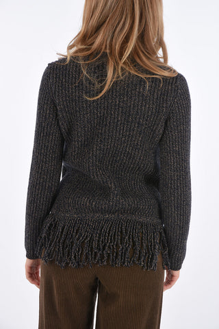 cashmere and virgin wool FEMME crew-neck sweater with fringe