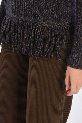 cashmere and virgin wool FEMME crew-neck sweater with fringe