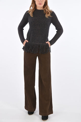 cashmere and virgin wool FEMME crew-neck sweater with fringe