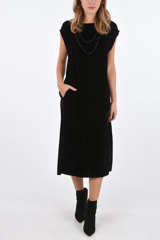 MM6 Vestito in Velluto con Stampe e Spacchi Laterali