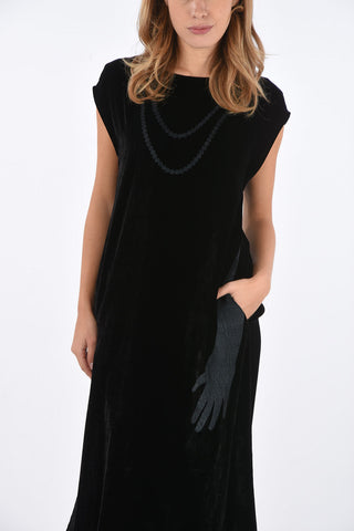 MM6 Vestito in Velluto con Stampe e Spacchi Laterali