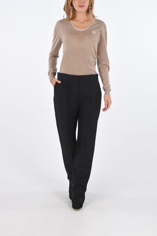 pantalone dritto in lana e seta