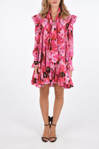 Mini Dress in Seta Floreale Drappeggato
