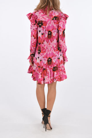Mini Dress in Seta Floreale Drappeggato
