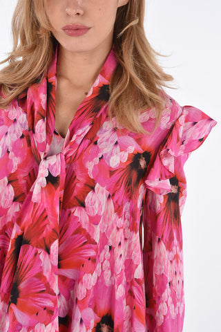 Mini Dress in Seta Floreale Drappeggato