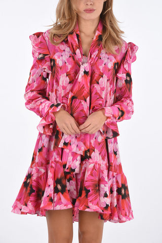 Mini Dress in Seta Floreale Drappeggato