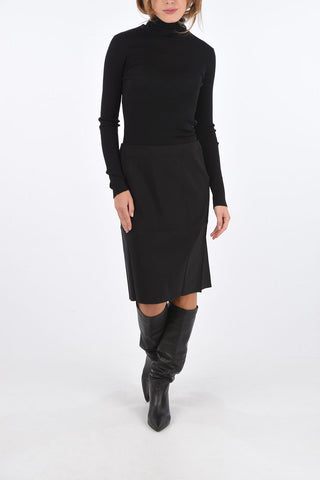 split-back hem midi pencil skirt