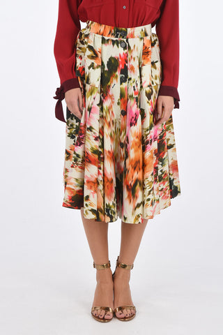 Floral Pattern Midi Skirt with Buttons