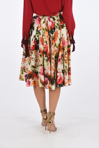 Floral Pattern Midi Skirt with Buttons