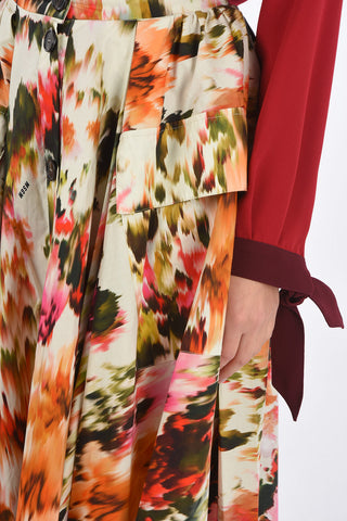 Floral Pattern Midi Skirt with Buttons
