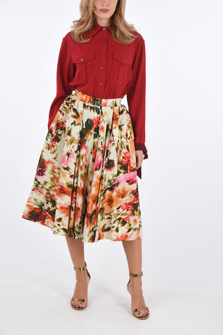 Floral Pattern Midi Skirt with Buttons
