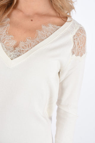 BE Knitted v-neck dress with lace details