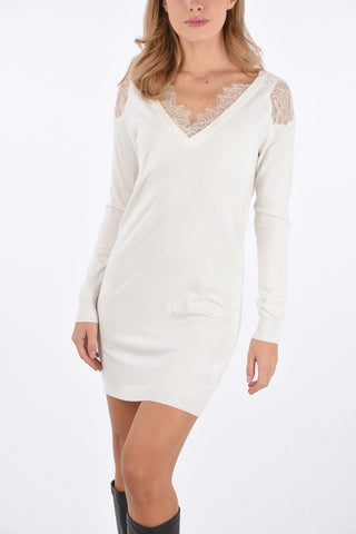 BE Knitted v-neck dress with lace details