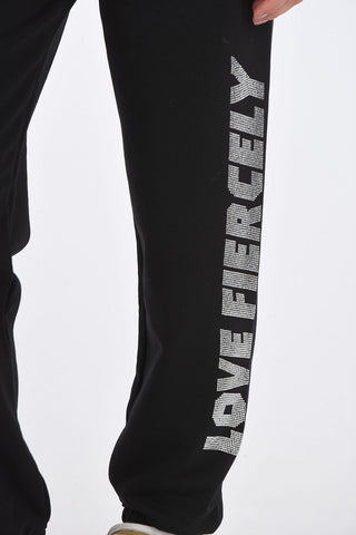 pantalone piping LOVE FIERCELY con strass
