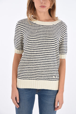 knitted striped t-shirt with golden buttons