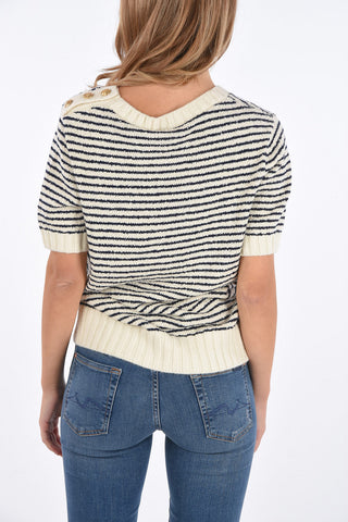 knitted striped t-shirt with golden buttons