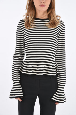 awning striped JERZU crew-neck sweater with poet sleeve