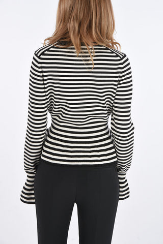 awning striped JERZU crew-neck sweater with poet sleeve
