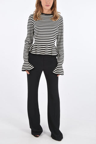 awning striped JERZU crew-neck sweater with poet sleeve