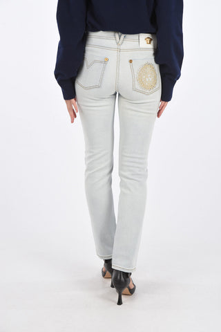 jeans in denim stretch con dettaglio strass