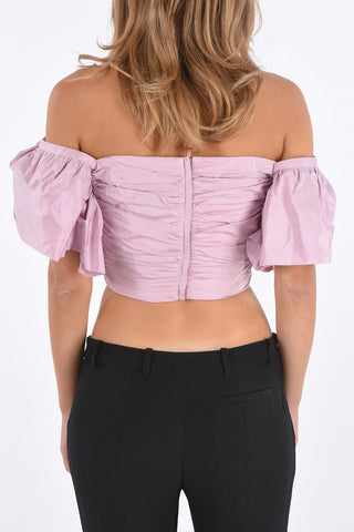 top in taffeta scollo a cuore crop