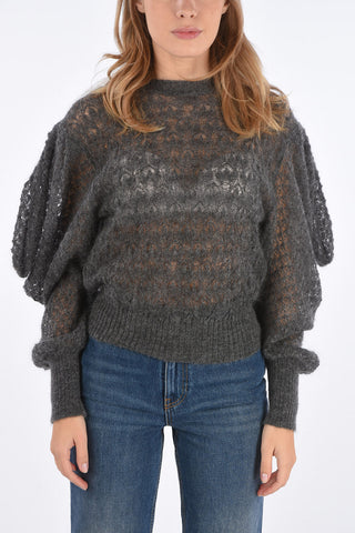 leg-o-mutton sleeve crew-neck sweater