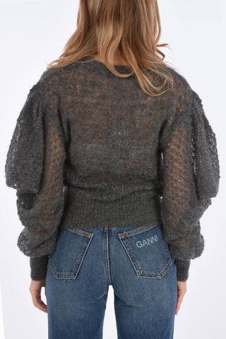 leg-o-mutton sleeve crew-neck sweater