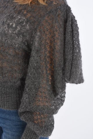 leg-o-mutton sleeve crew-neck sweater