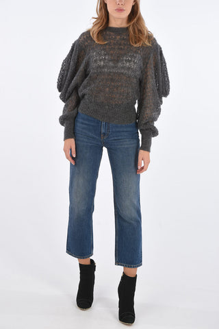 leg-o-mutton sleeve crew-neck sweater