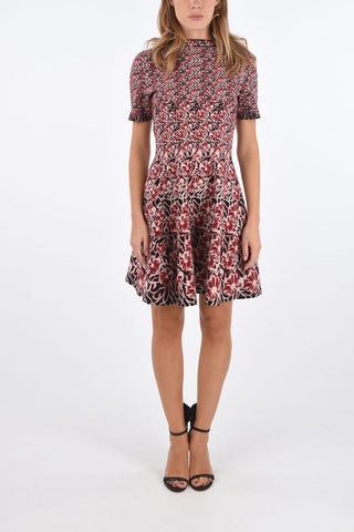 Flared Short-sleeved PLUMERIA Dress with Floral Pattern