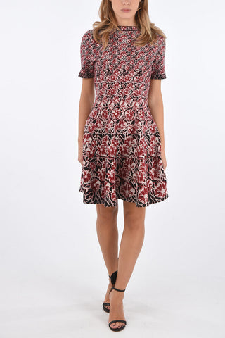 Flared Short-sleeved PLUMERIA Dress with Floral Pattern
