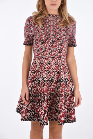 Flared Short-sleeved PLUMERIA Dress with Floral Pattern