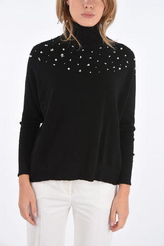 pearl embellished turtle-neck sweater