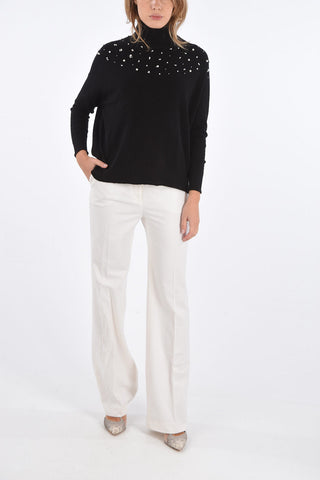 pearl embellished turtle-neck sweater