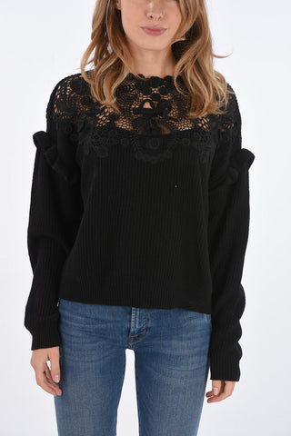 laced crew-neck sweater