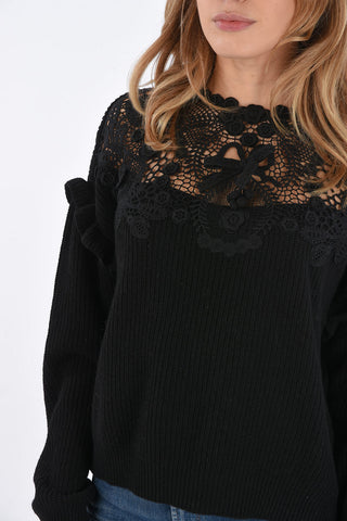 laced crew-neck sweater