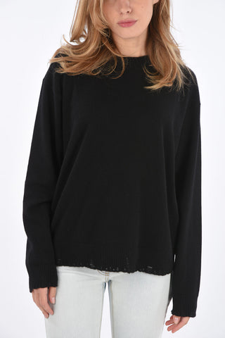 Maglia Girocollo in Cashmere con Dettagli Distressed