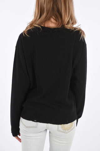Maglia Girocollo in Cashmere con Dettagli Distressed