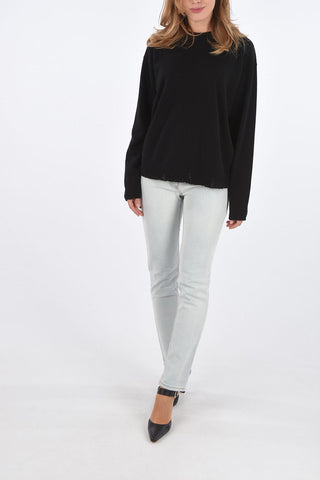 Maglia Girocollo in Cashmere con Dettagli Distressed