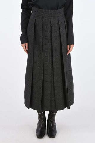 Prince of Wales Plated Wool Skirt