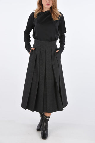 Prince of Wales Plated Wool Skirt