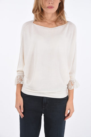 ribbed sweater with lace details