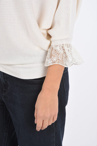 ribbed sweater with lace details