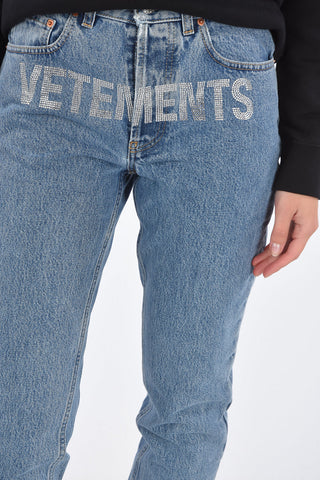straight fit jeans with rhinestone embellished detail