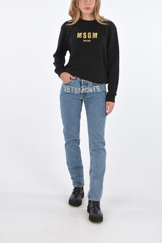 straight fit jeans with rhinestone embellished detail
