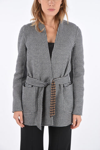 Reversible Houndstooth Blazer with Belt