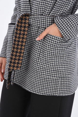 Reversible Houndstooth Blazer with Belt